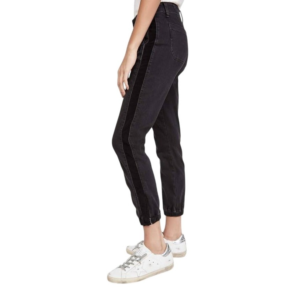 Paige Mayslie Denim Jogger Pants Black Velvet Side Stripe Utility Womens Size 27